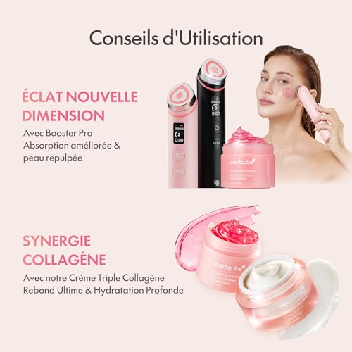 Pink Skincare Set for Glass Glow Skin: Booster Pro Pink and Collagen Jelly Cream 110Ml | 6-IN-1 Real Glass Glow Beauty Massager | Niacinamide & Freeze-Dried Hydrolyzed Collagen | Skincare Set