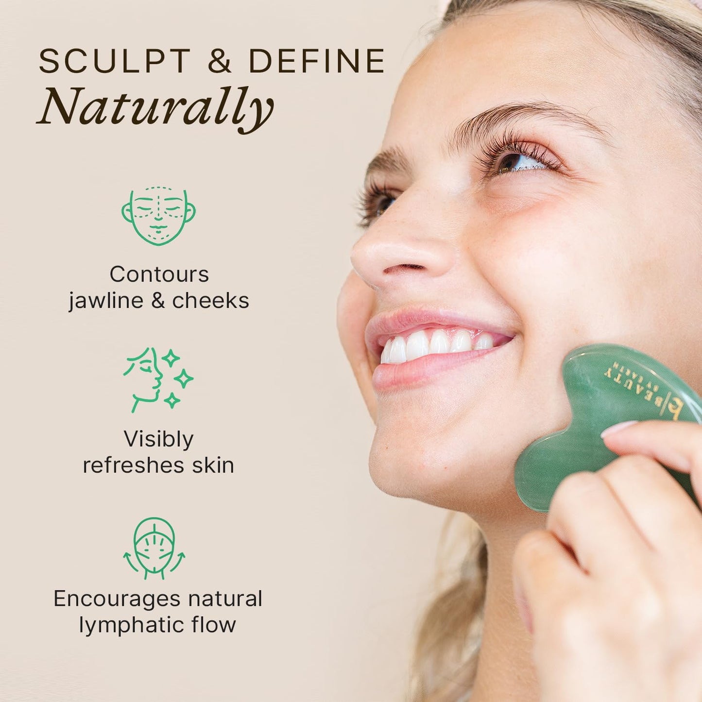 Jade Gua Sha Facial Tools - Depuffer & Massager Tool | Lymphatic Drainage & Jawline Sculpting, Gift Set Guasha Tool for Face, Skin Care Tools