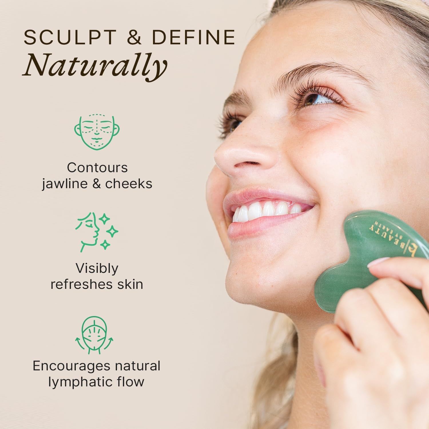Jade Gua Sha Facial Tools - Depuffer & Massager Tool | Lymphatic Drainage & Jawline Sculpting, Gift Set Guasha Tool for Face, Skin Care Tools