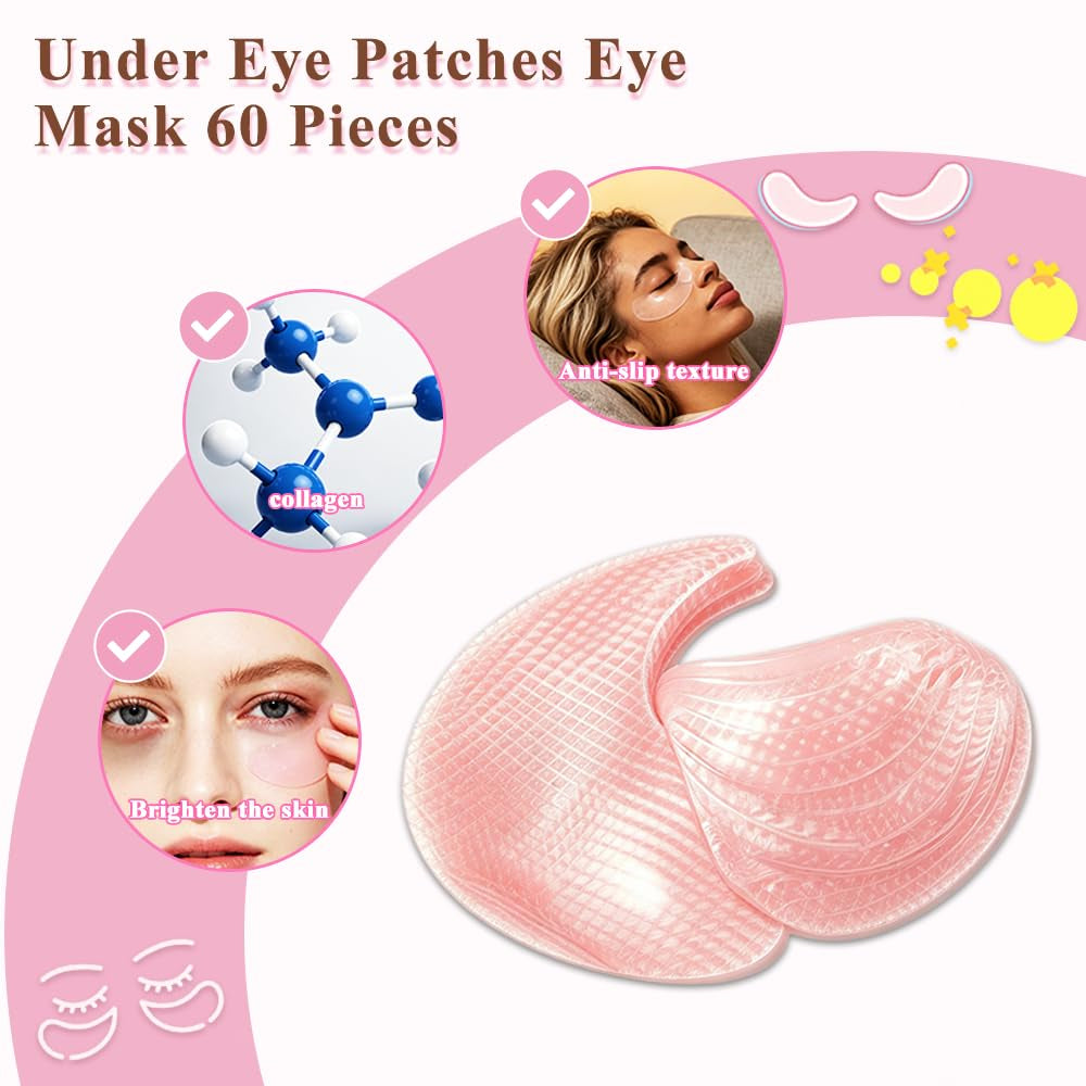 Nicotinamide under Eye Patches (60 Pairs),Pdrn Retinal Eye Patches, Skincare for Puffy Eyes,Fine Lines,Dark Circles,Bags & Wrinkles with Collagen & Hyaluronic Acid (Light Pink)