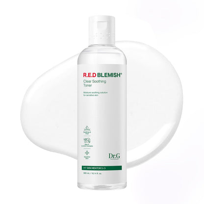Dr. G R.E.D. Blemish Clear Soothing Toner - Korean Soothing Toner for Glowing Skin - Soothes Irritation Clear Skin - Mild Exfoliant - with AHA, BHA & Centella Asiatica - 10.14 Fl Oz