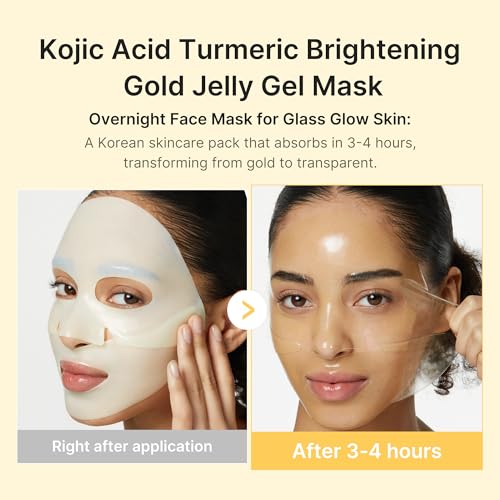 Color-Changing Jelly Mask Set for Uneven Skin Tone & Radiant Glow: Salmon DNA PDRN Pink Collagen Jelly Gel Mask (4Ea) and Kojic Acid Turmeric Brightening Gold Jelly Gel Mask (4Ea)
