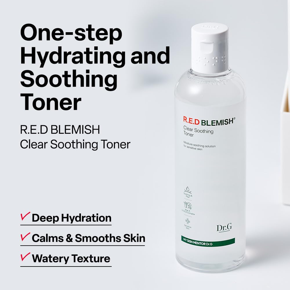 Dr. G R.E.D. Blemish Clear Soothing Toner - Korean Soothing Toner for Glowing Skin - Soothes Irritation Clear Skin - Mild Exfoliant - with AHA, BHA & Centella Asiatica - 10.14 Fl Oz