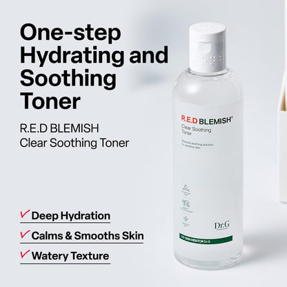 Dr. G R.E.D. Blemish Clear Soothing Toner - Korean Soothing Toner for Glowing Skin - Soothes Irritation Clear Skin - Mild Exfoliant - with AHA, BHA & Centella Asiatica - 10.14 Fl Oz
