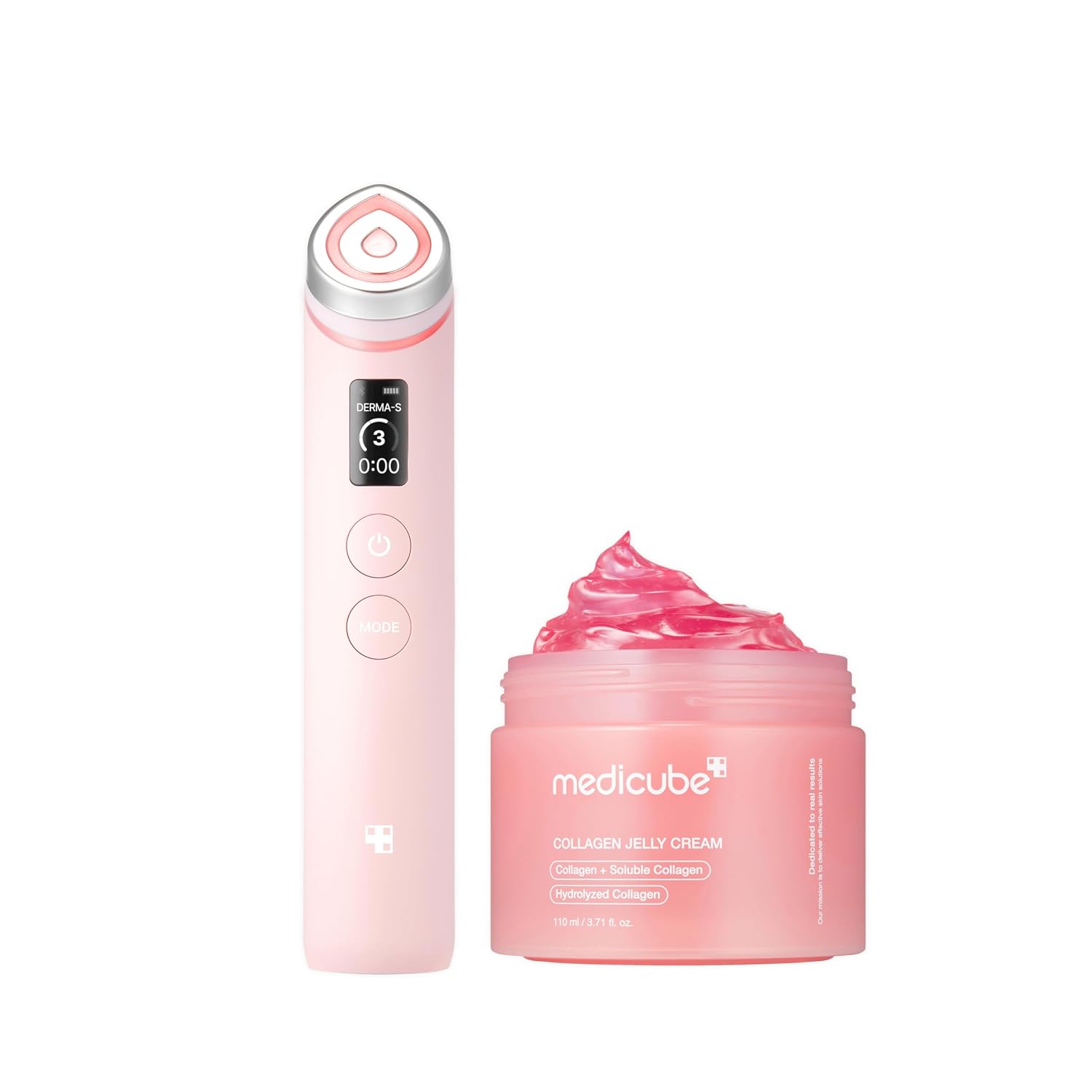 Pink Skincare Set for Glass Glow Skin: Booster Pro Pink and Collagen Jelly Cream 110Ml | 6-IN-1 Real Glass Glow Beauty Massager | Niacinamide & Freeze-Dried Hydrolyzed Collagen | Skincare Set