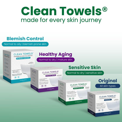 Sensitive Skin Clean Towels® XL, Ultra-Soft Disposable Face Dry Wipes Infused with Aloe & Glycerin, XL - 1 Pack (50 Count)