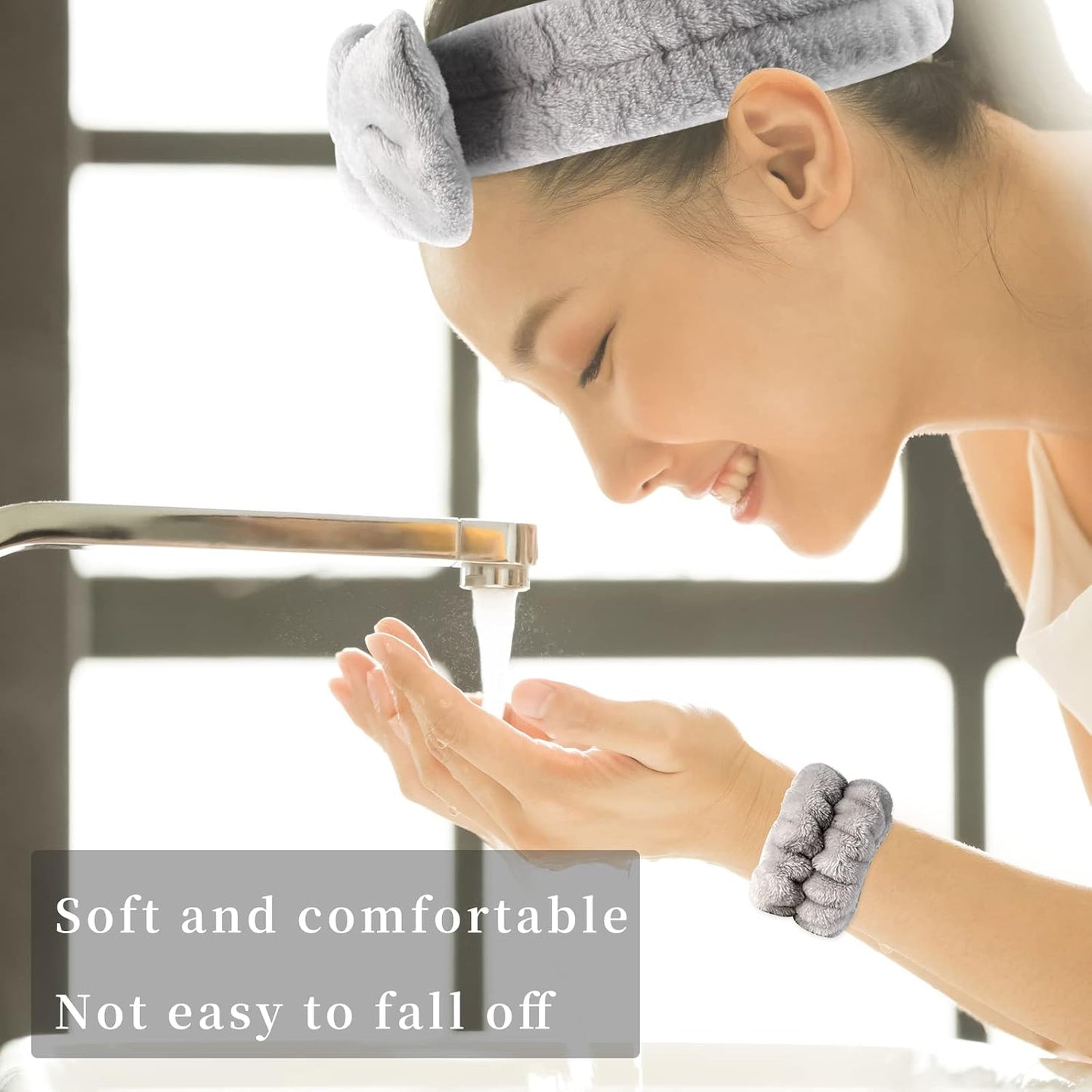 12 PCS Face Wash Headband Wristband Sets for Women and Girls | Soft Microfiber Spa Hair Wraps, Makeup Skincare Headbands, Wrist Bands for Washing Face, Black, Gray, Light Coffee, Beige