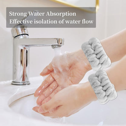 12 PCS Face Wash Headband Wristband Sets for Women and Girls | Soft Microfiber Spa Hair Wraps, Makeup Skincare Headbands, Wrist Bands for Washing Face, Black, Gray, Light Coffee, Beige