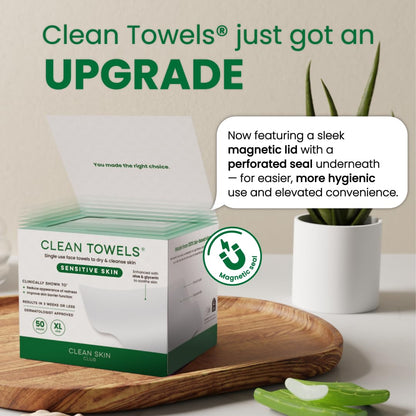 Sensitive Skin Clean Towels® XL, Ultra-Soft Disposable Face Dry Wipes Infused with Aloe & Glycerin, XL - 1 Pack (50 Count)