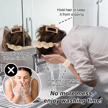 Spa Headband & Wristband Set for Washing Face Facial Skincare Makeup Headband Puffy Sponge Bubble Head Band Bow Tie Hair Band Wrist Towels Hair Clips Women Girls Accessories Gifts(Khaki)