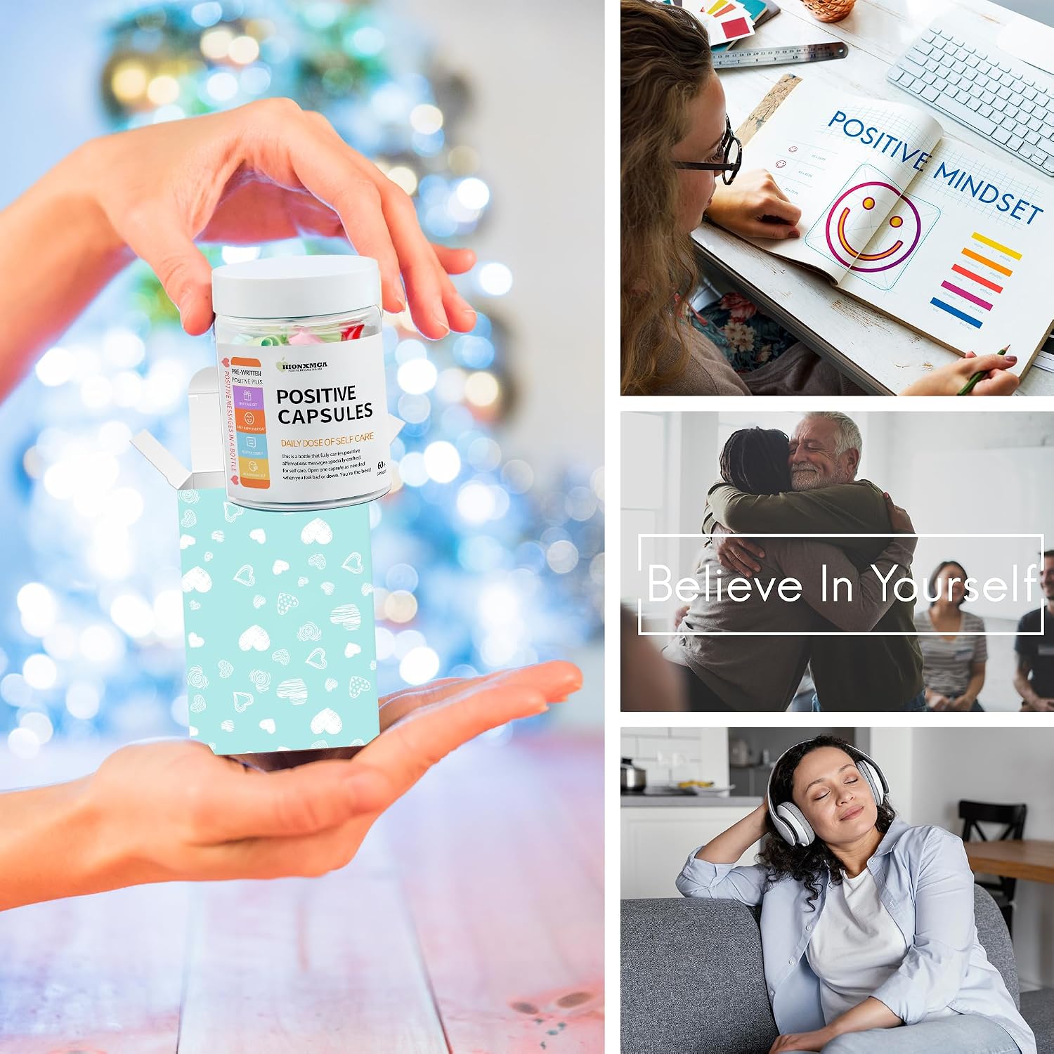 Positive Messages in a Bottle (60+ Positive Affirmations), Self Care Gifts for Women Men, Daily Positivity Self Care Kit with Pre-Written Inspirational Messages for Relaxation Mindful Calm
