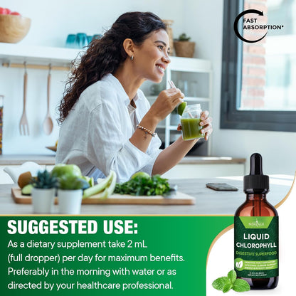 Chlorophyll Liquid Drops - Natural Concentrate – Energy Booster, Digestion and Immune System Supports, Internal Deodorant, Liver Function - (2 Fl Oz (Pack of 1))