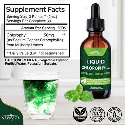 Chlorophyll Liquid Drops - Natural Concentrate – Energy Booster, Digestion and Immune System Supports, Internal Deodorant, Liver Function - (2 Fl Oz (Pack of 1))