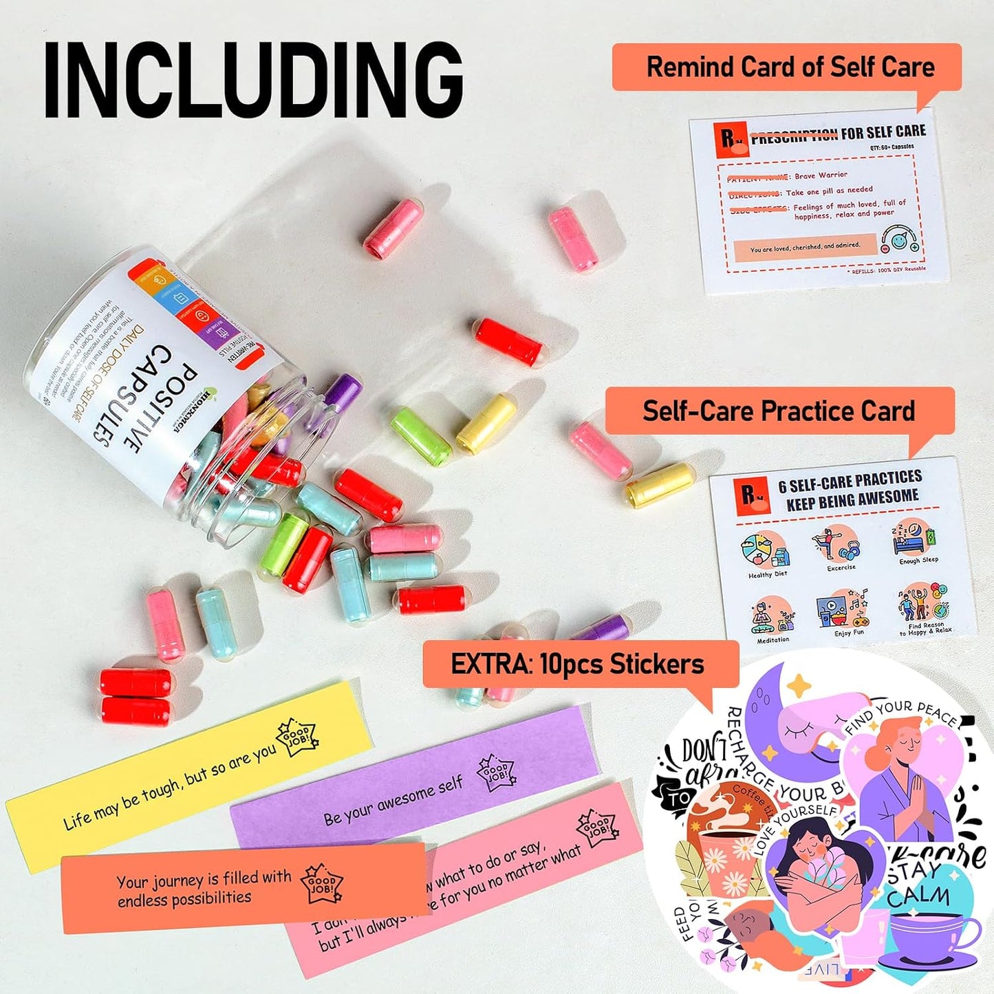 Positive Messages in a Bottle (60+ Positive Affirmations), Self Care Gifts for Women Men, Daily Positivity Self Care Kit with Pre-Written Inspirational Messages for Relaxation Mindful Calm