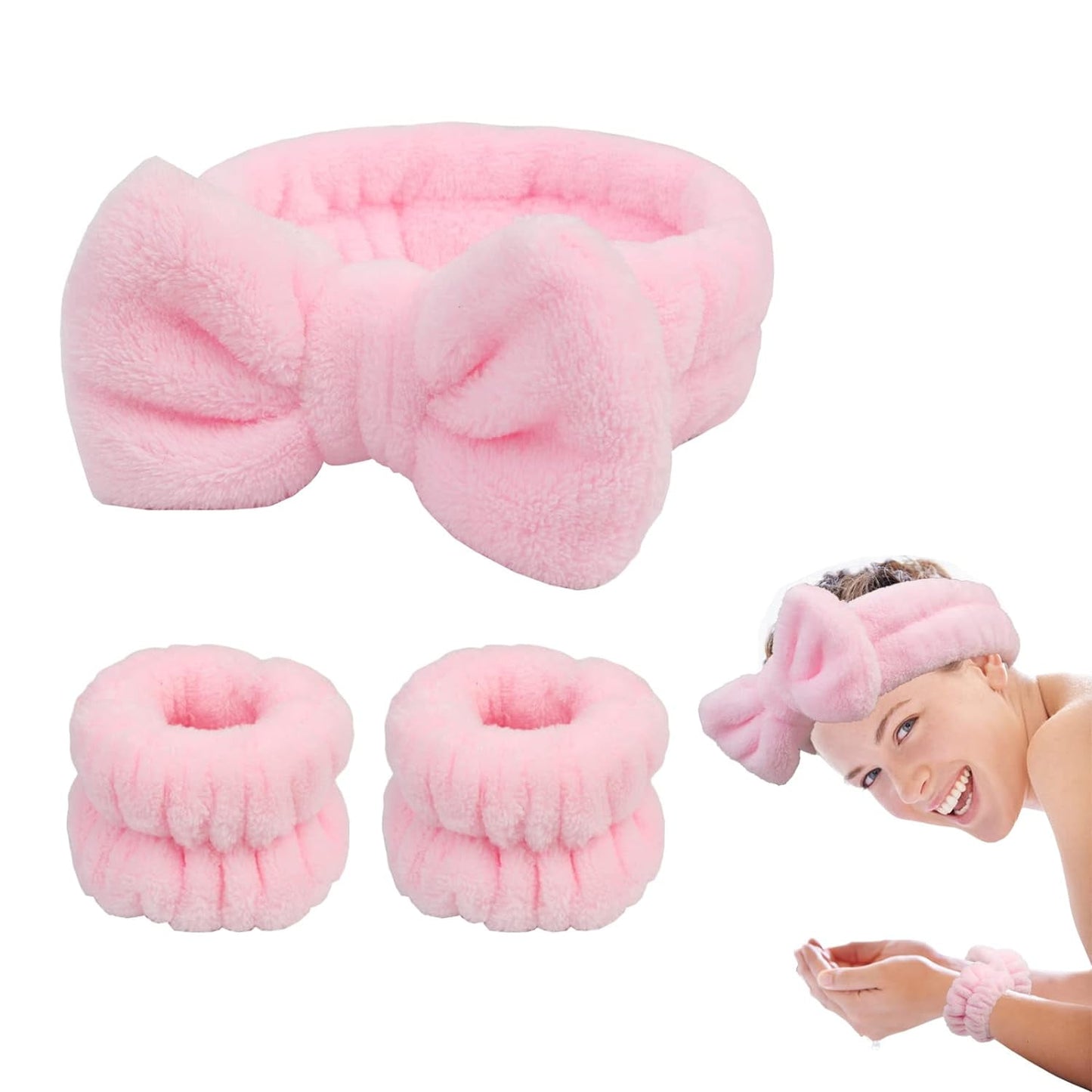 Face Wash Headband 3 Pack Head and Wrist Bands for Washing Face Spa Headband Soft Makeup Headband