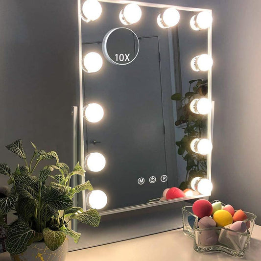 Vanity Mirror with Lights Makeup Mirror with Lights 12 Dimmable Bulbs Hollywood Lighted Makeup Mirror Detachable 10X Magnification 3 Color Lighting Modes