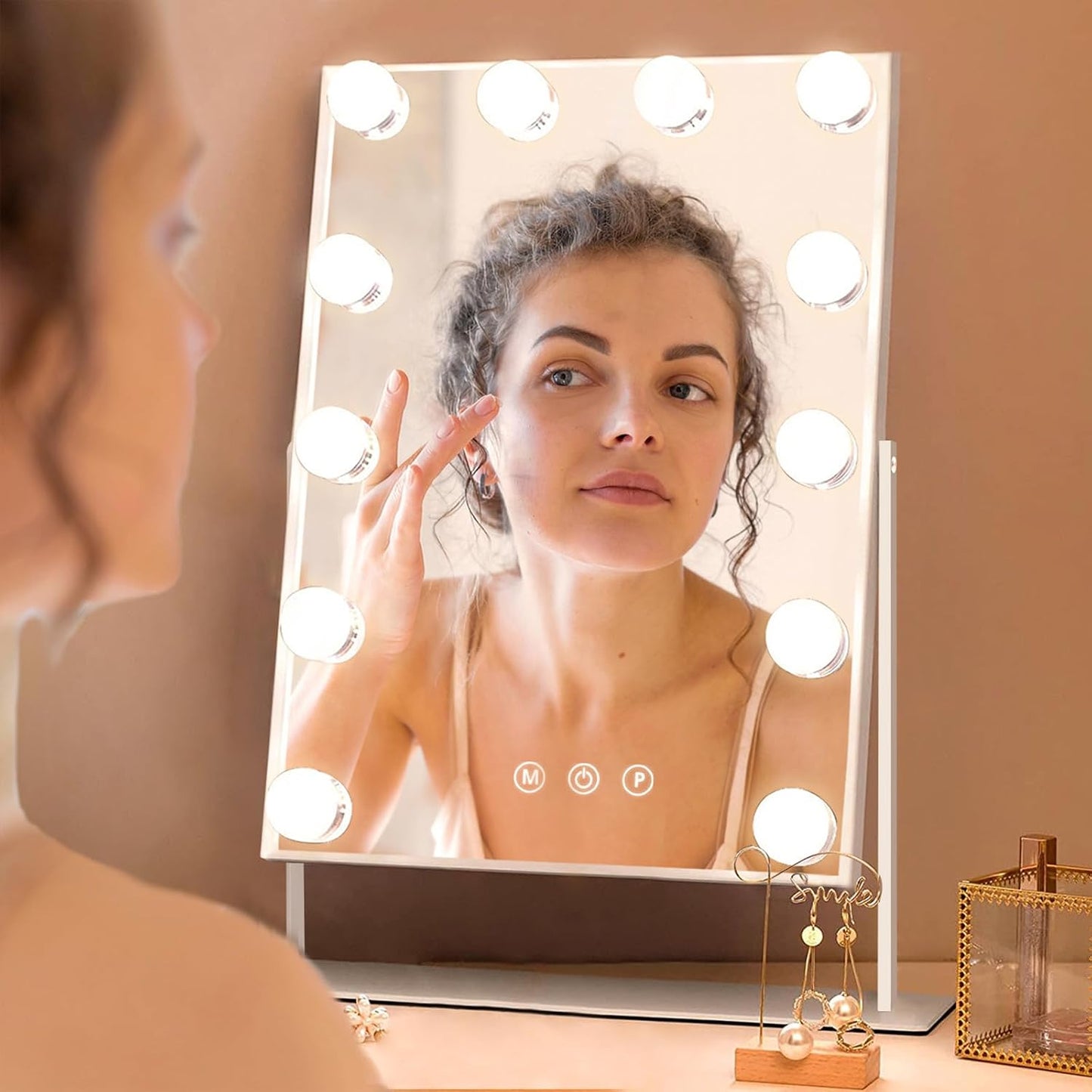 Vanity Mirror with Lights Makeup Mirror with Lights 12 Dimmable Bulbs Hollywood Lighted Makeup Mirror Detachable 10X Magnification 3 Color Lighting Modes