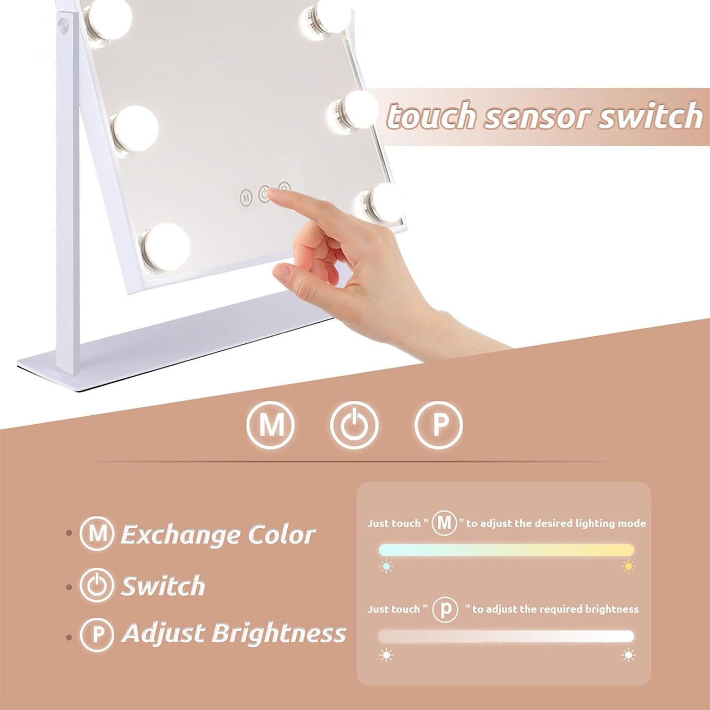 Vanity Mirror with Lights Makeup Mirror with Lights 12 Dimmable Bulbs Hollywood Lighted Makeup Mirror Detachable 10X Magnification 3 Color Lighting Modes