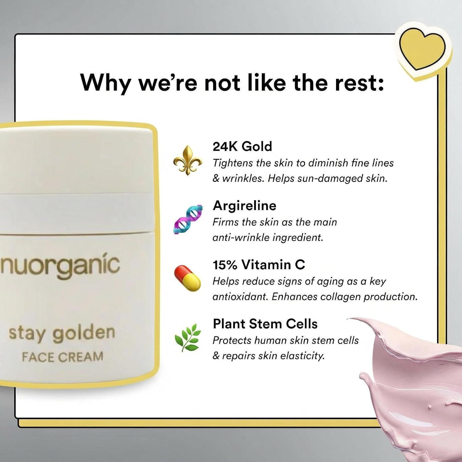 24K Gold Firming Face Cream, Tightening Moisturizer for Face and Neck | Plant Stem Cells with 24K Gold. Rich Overnight Texture, Works for Face and Neck. Vegan, Cruelty-Free.