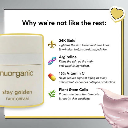 24K Gold Firming Face Cream, Tightening Moisturizer for Face and Neck | Plant Stem Cells with 24K Gold. Rich Overnight Texture, Works for Face and Neck. Vegan, Cruelty-Free.