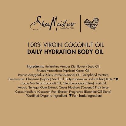 Sheamoisture Daily Hydration Body Oil Virgin Coconut Oil 8 Oz | for Dry Skin Paraben Free